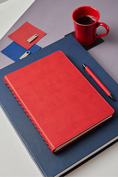 inkglo Kırmızı Gizli Spiralli 2026 Yılı Deri Düz Kapak Kişiye Özel İsimli Ajanda