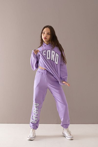 Cansın Mini Lilac Oxford Printed Hooded Tracksuit Set for Girls 19756