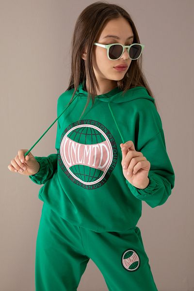 Cansın Mini Σετ φόρμας για κορίτσια με κουκούλα με πράσινο στήθος 19764