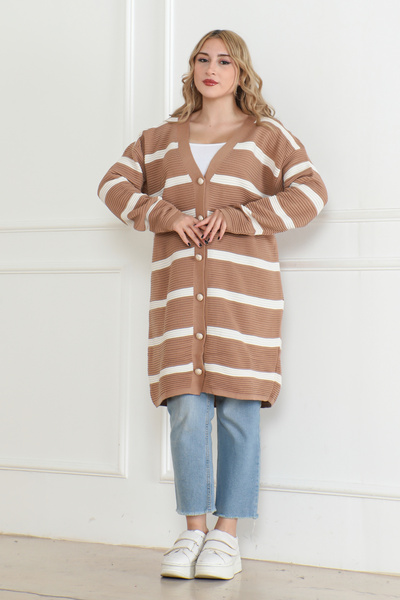 DESTEMODA Πλεκτό πουλόβερ με ρίγες με κουμπιά Vizon 1019