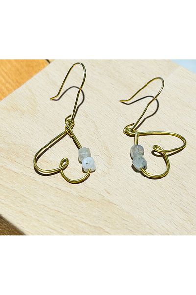 Luna Labradorite Natural Stone Dangle Heart Earrings