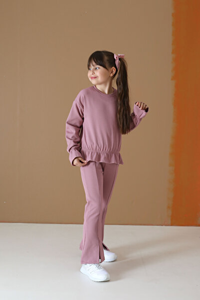 Cansın Mini Rózsaszín hasított részletes derék ráncolt Badili lány magasított szett 19742