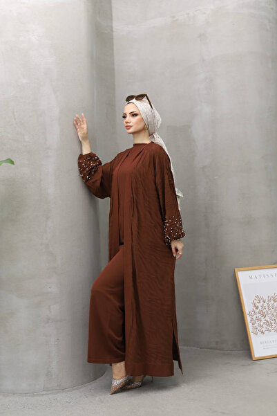 Store KAHVERENGİ İNCİLİ TESETTÜR TRİKO TAKIM