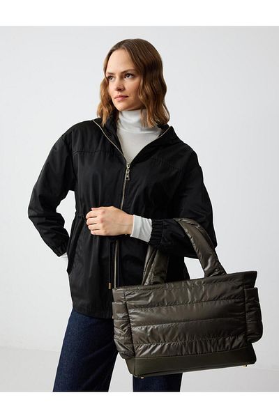 Jimmy Key Khaki Shiny Fabric Zippered Shoulder Bag