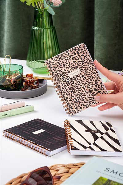 PAPERORA طقم دفتر ملاحظات بطبعة جلد الفهد مقاس 10 × 14 سم مكون من 3 قطع