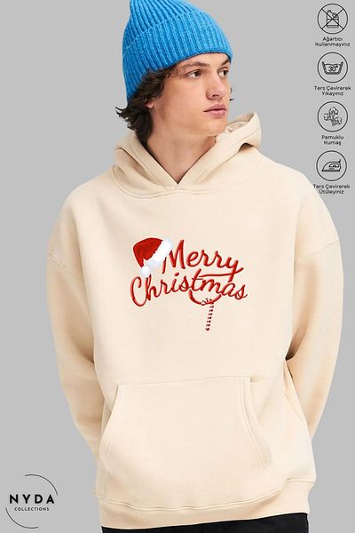 Nyda Collections Καλά Χριστούγεννα με στάμπα Unisex Φούτερ με κουκούλα με κουκούλα