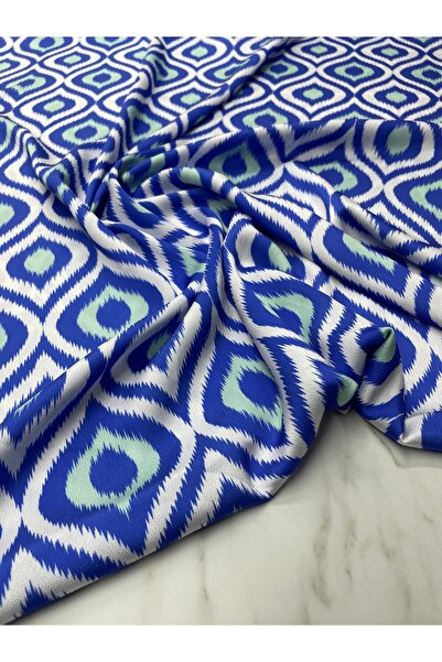 ipekkumaş Blue Ikat Pattern Dressing Shirt Cover Tivil Satin Fabric PRODUSUL NOU ESTE VÂNZAT CA BUC 1 BUC 1 METR