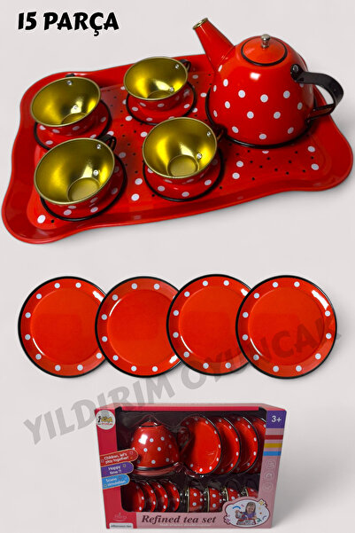 YILDIRIM OYUNCAK طقم إبريق شاي معدني مكون من 15 قطعة مع ملحقات، طقم فناجين شا...