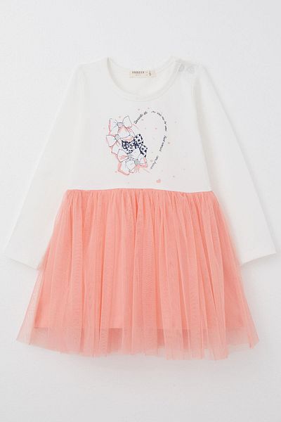 Breeze Ecru Girls' Dress - Long Sleeve, Bow Print, Sweetheart, 2-6 Years