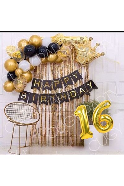 CUGY Gold Black King & Queen Crowned Birthday Party Celebration Set with 16 Age Options