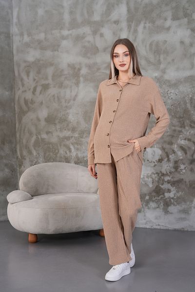 Miss Dünya Lissa Pregnant and Maternity Bottom Top Set with Front Button Shirt Collar Winter Wrapped Fabric Pockets