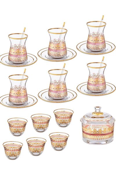 Byblos Turkish tea & coffee set, 25 pcs,  6 tea cups 6 tea saucers 6 coffee cups 6  spoon 1 sugar spoon