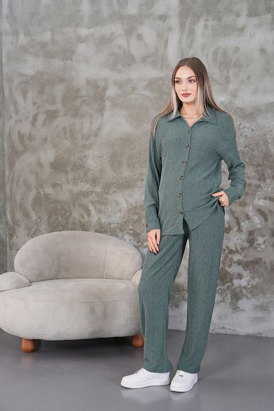 Miss Dünya Lissa Pregnant and Maternity Bottom Top Set with Front Button Shirt Collar Winter Wrapped Fabric Pockets
