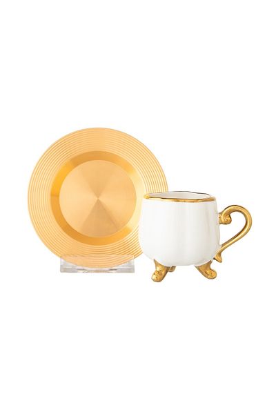 Dania A set of porcelain Turkish coffee cups and metal saucers, 6 cups + 6 saucers