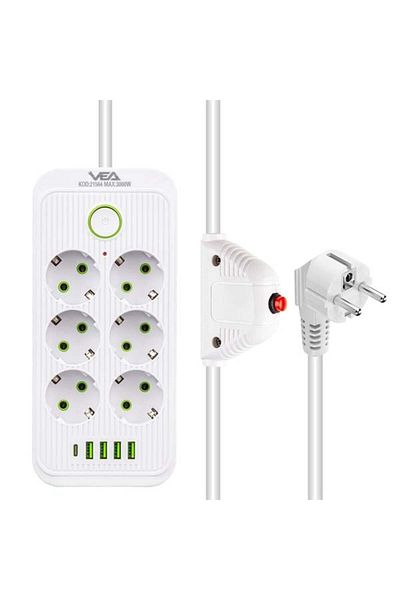 MELFSHOP M3Lfs- Vea Va-21564 6Li 1.5 Meters Wired 4 USB White Current Shielded Socket