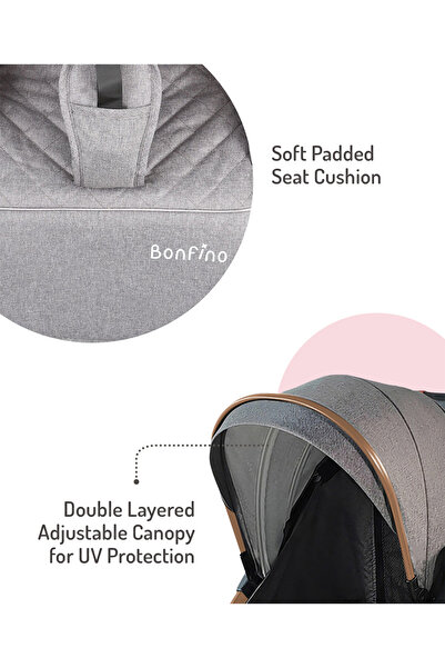 Bonfino Runway Cabin Stroller with 5 Point Safety Harness, 0 to 3 Years, Copper and Grey
