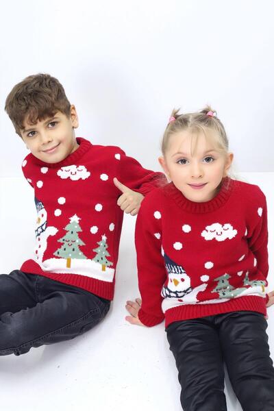 KURGAN TEKSTİL Combinație de fete și băieți, pulover de tricotaj cu decolteu rotund cu tematică de Anul Nou