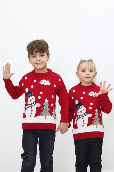 KURGAN TEKSTİL Combinație de fete și băieți, pulover de tricotaj cu decolteu rotund cu tematică de Anul Nou