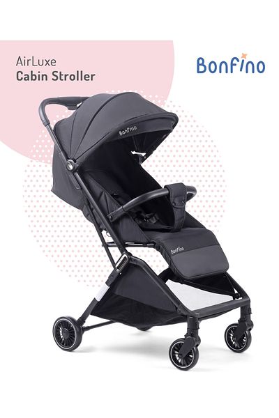 Bonfino Bonfino AirLuxe Cabin Stroller - Compact Tri-fold, Lightweight, Linen Fabric - Black