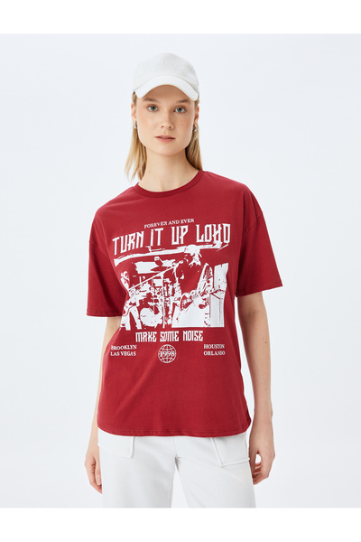 Koton Μπλουζάκι με κοντό μανίκι με στάμπα με λαιμόκοψη