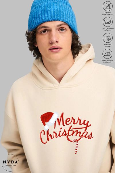 Nyda Collections Καλά Χριστούγεννα με στάμπα Unisex Φούτερ με κουκούλα με κουκούλα