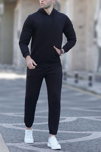 ruNadeS Men's 3 Thread Wide Fit Hooded Kangaroo Pocket Tracksuit Set - Walking