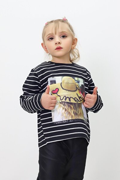 mini kanka Hanorac imprimat cu mânecă lungă, model crop, cu detaliu în dungi,...