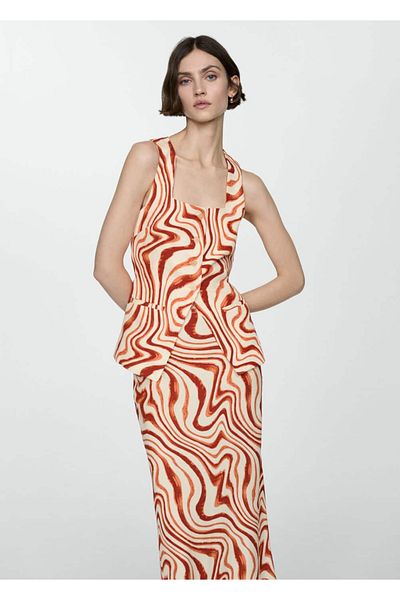 MANGO Woman Belted Patterned Blouse