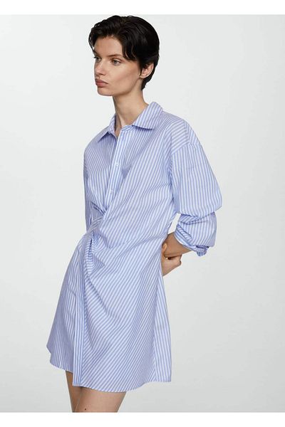 MANGO Woman Rochie cămașă înfășurată în dungi