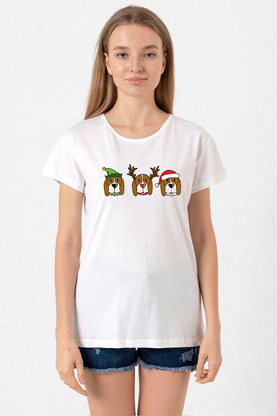 Tshirthane 3 Wise Beagles Christmas White Women's Crew Neck Tshirt