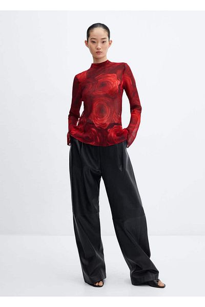 MANGO Woman Detaillierte gemusterte Bluse zum Binden