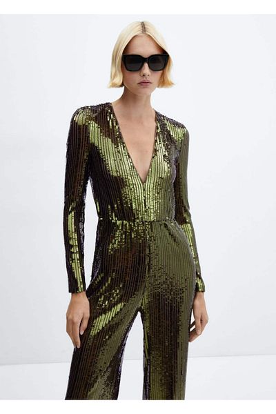 MANGO Woman Μακρύ φόρμα με παγιέτες