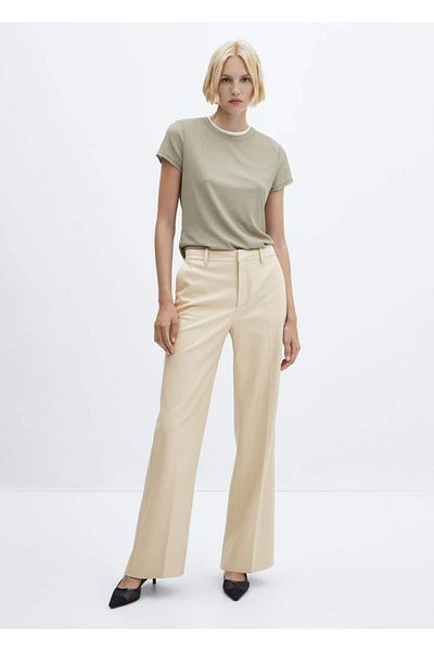 MANGO Woman Leather Look Wideleg Trousers