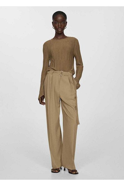 MANGO Woman Straight Cut Belt Detailed Trousers