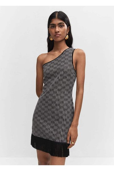 MANGO Woman Asymmetrical Dress with Tassel Detail