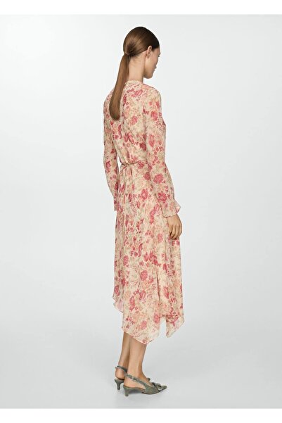 MANGO Woman Asimetrik Çiçekli Elbise