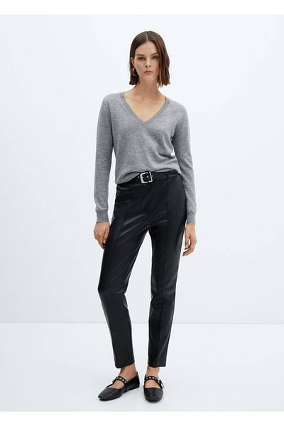 MANGO Woman Leather Look Belted Trousers