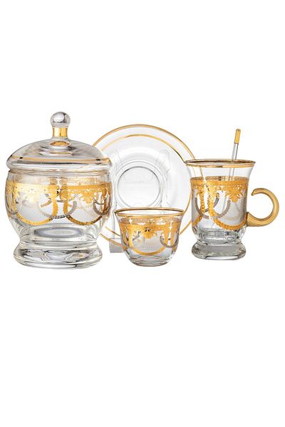 Byblos 25 Pieces Coffee And Tea Set 6 Coffee Cups + 6 Tea Cups + 6 Saucers + 6 Sugar Tea Spoons With Lids