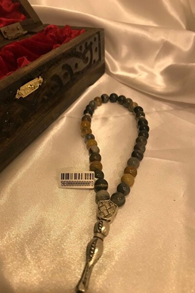 RaHan مسبحة جاسبر من الحجر الطبيعي مع صندوق خشبي فضي