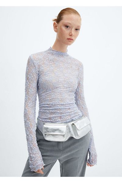 MANGO Woman Tricou din dantelă cu guler Perkins
