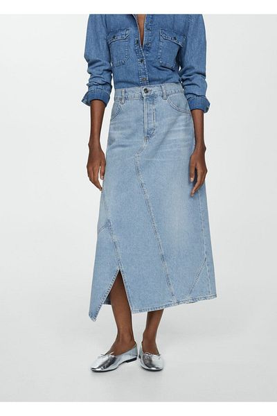 MANGO Woman Midi szoknya hasítékkal