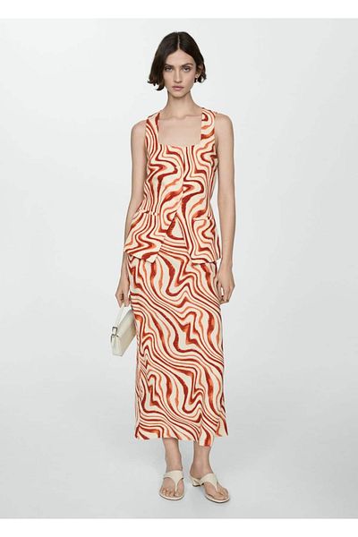 MANGO Woman Belted Patterned Blouse