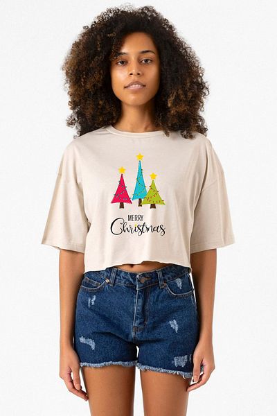 Tshirthane Merry Christmas Beige Women's Crop Tshirt