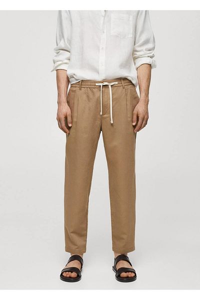 MANGO Man Slim fit linen drawstring waist trousers