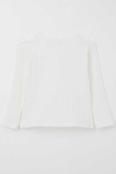 Breeze 3-8 Years Old Girl's Ecru Long Sleeve T-Shirt Collar Ruffled Emblem