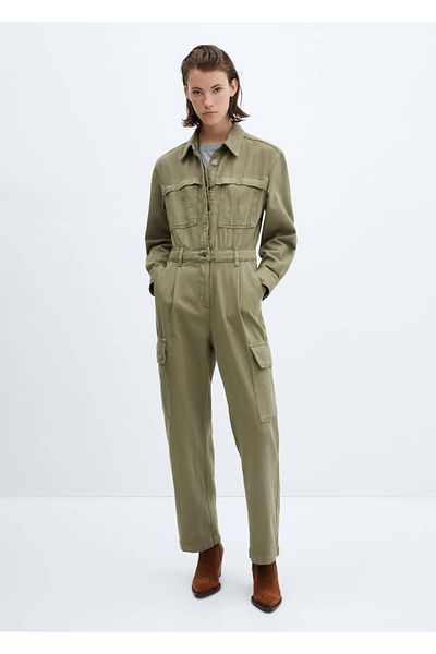 MANGO Woman Denim cargo overalls