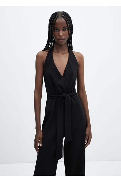 MANGO Woman Ribbon detailed halter jumpsuit