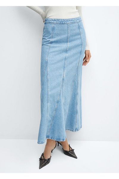 MANGO Woman Fustă lungă din denim cu cusături