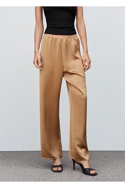 MANGO Woman Elastic Waist Satin Trousers