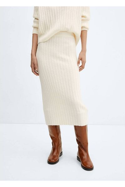 MANGO Woman Prążkowana spódnica midi